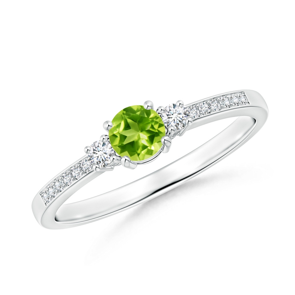 4mm AAA Classic Three Stone Peridot and Diamond Ring in P950 Platinum 