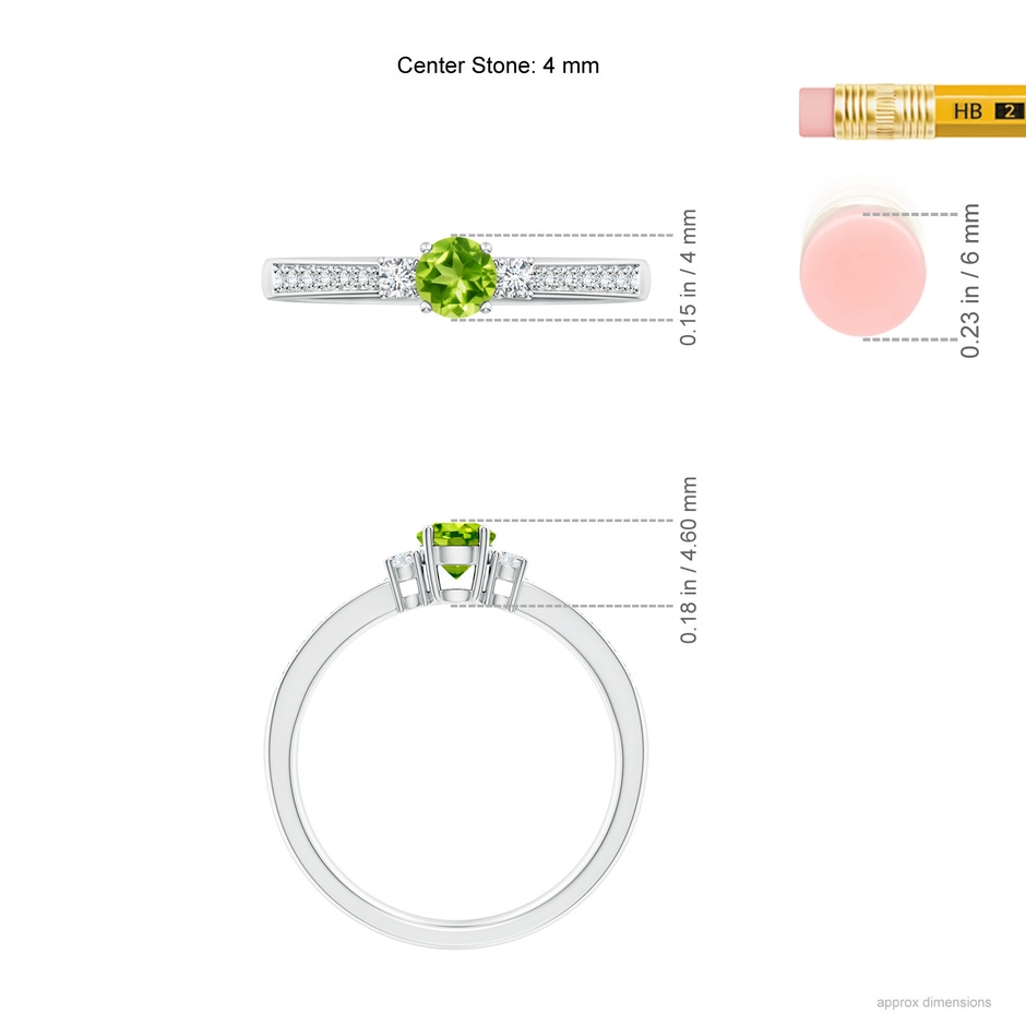 4mm AAA Classic Three Stone Peridot and Diamond Ring in P950 Platinum ruler