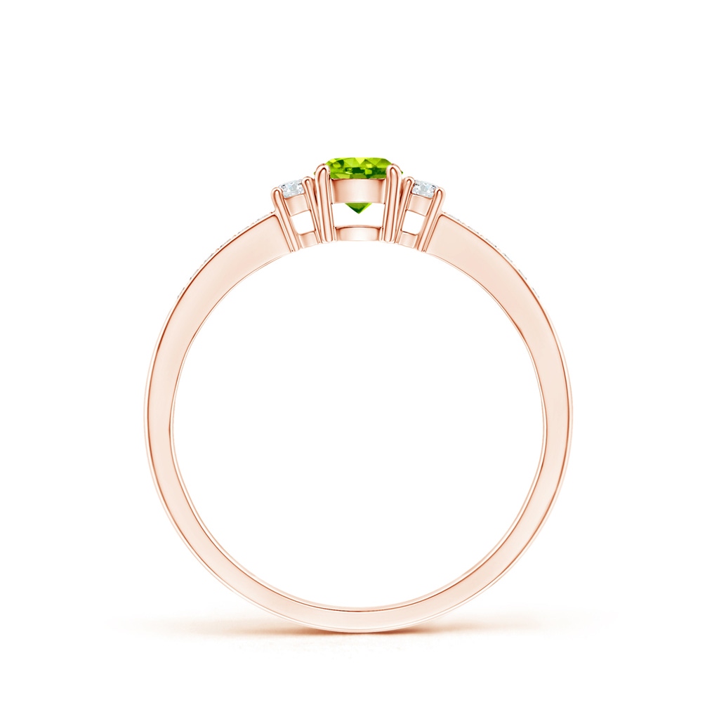 4mm AAA Classic Three Stone Peridot and Diamond Ring in Rose Gold Side-1