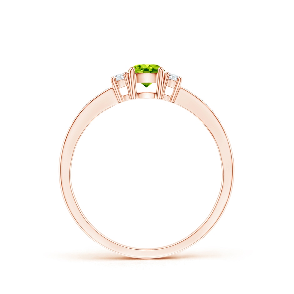 4mm AAA Classic Three Stone Peridot and Diamond Ring in Rose Gold side-1