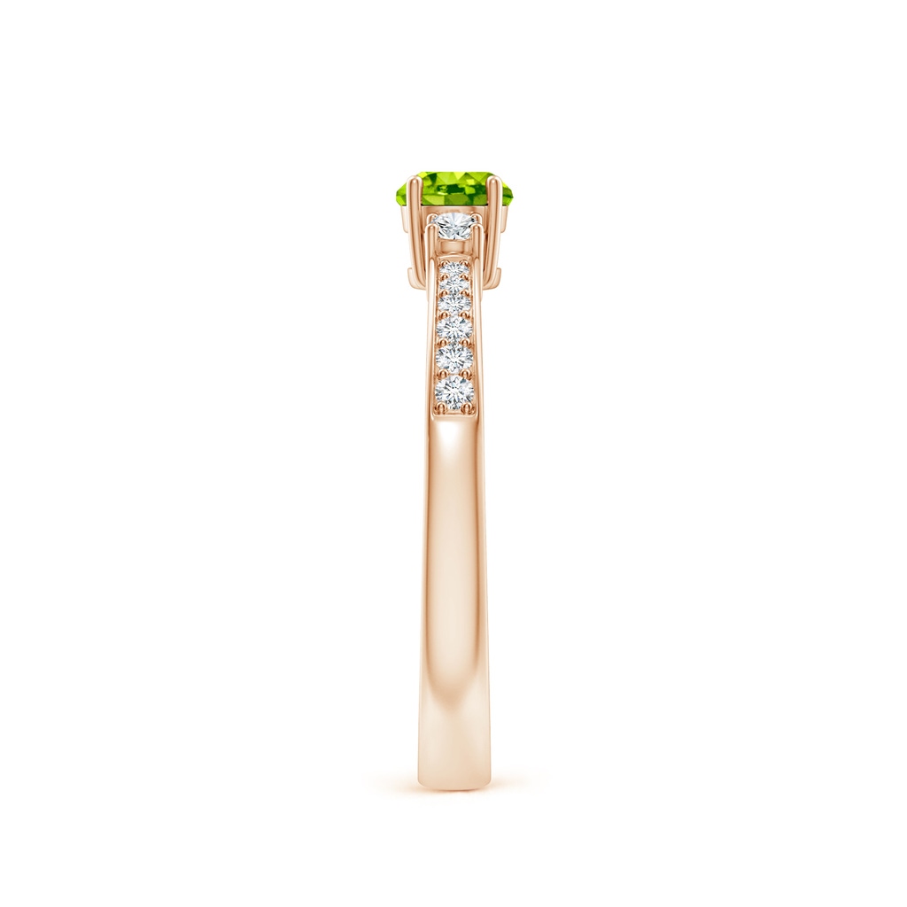 4mm AAA Classic Three Stone Peridot and Diamond Ring in Rose Gold Side-2