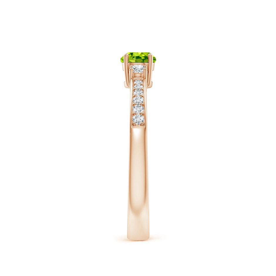 4mm AAA Classic Three Stone Peridot and Diamond Ring in Rose Gold side-2