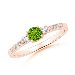 4mm AAAA Classic Three Stone Peridot and Diamond Ring in Rose Gold