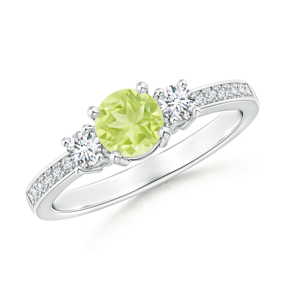 5mm A Classic Three Stone Peridot and Diamond Ring in P950 Platinum 