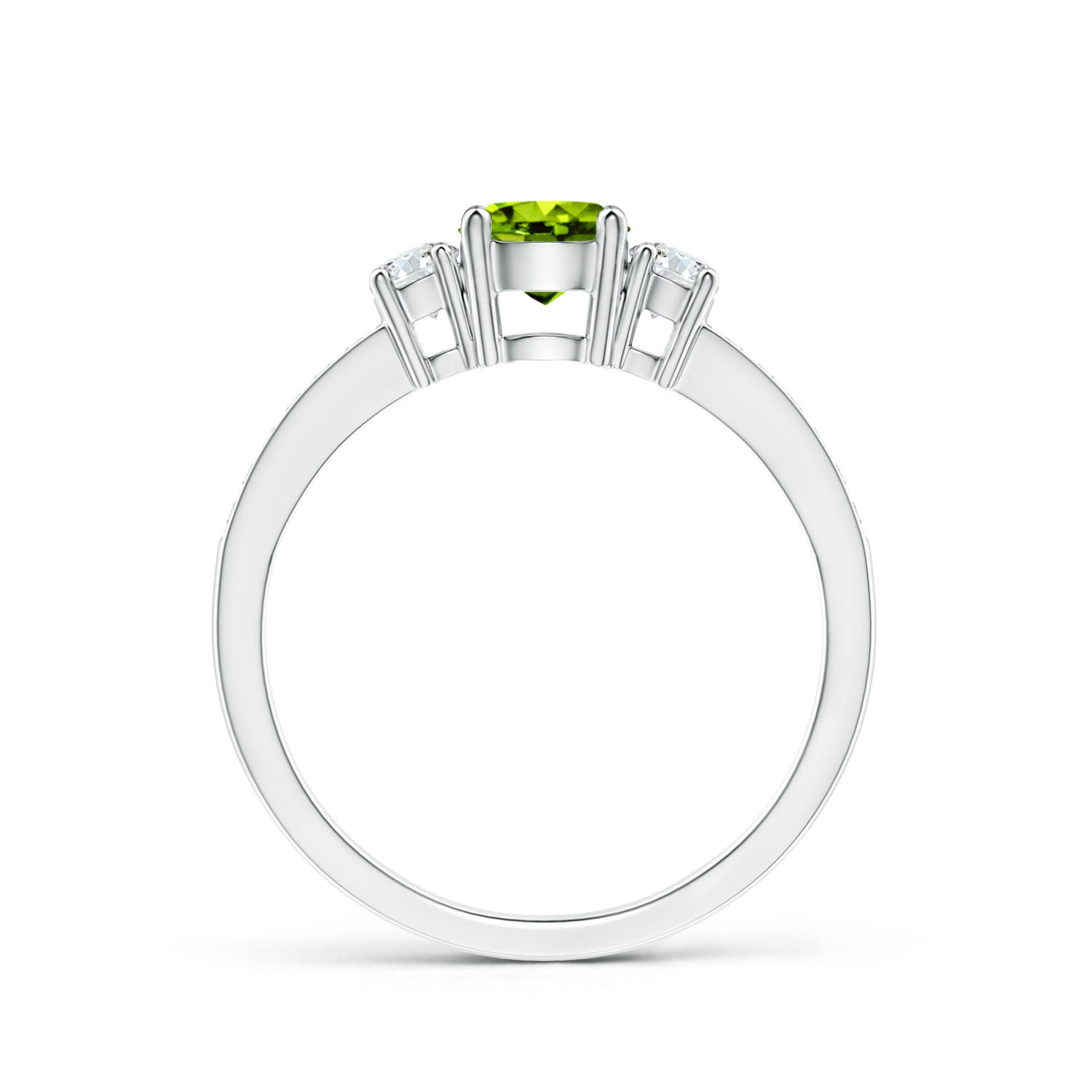 5mm AAAA Classic Three Stone Peridot and Diamond Ring in P950 Platinum
