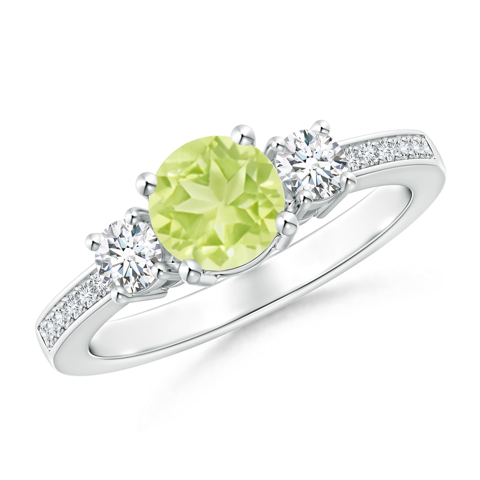 6mm A Classic Three Stone Peridot and Diamond Ring in P950 Platinum 