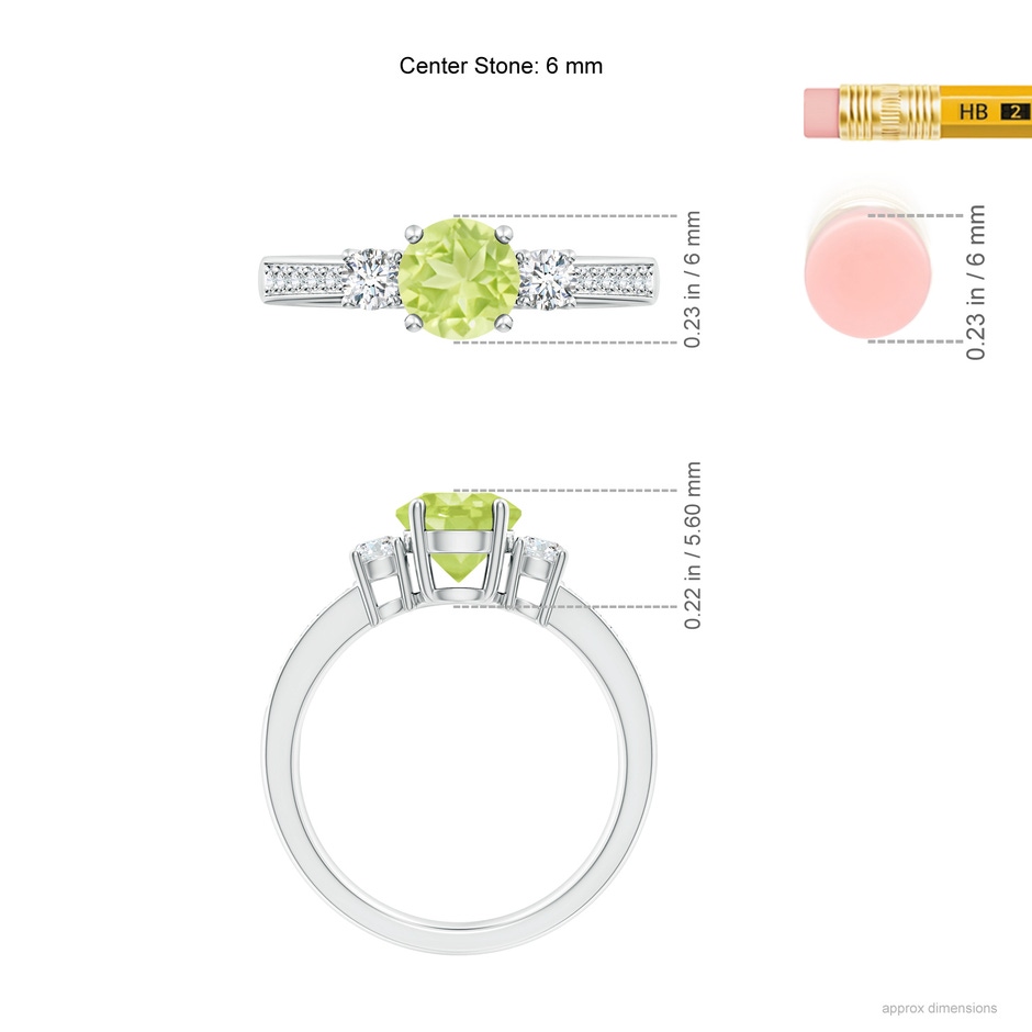 6mm A Classic Three Stone Peridot and Diamond Ring in P950 Platinum ruler