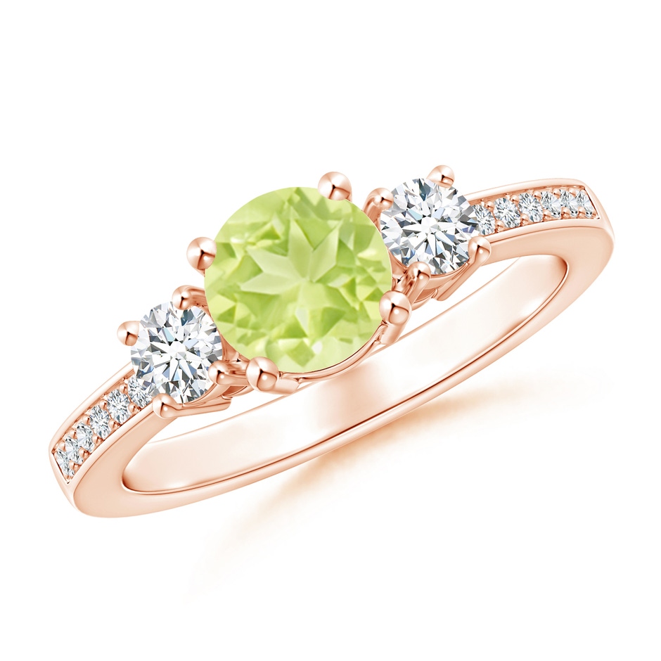 6mm A Classic Three Stone Peridot and Diamond Ring in Rose Gold 