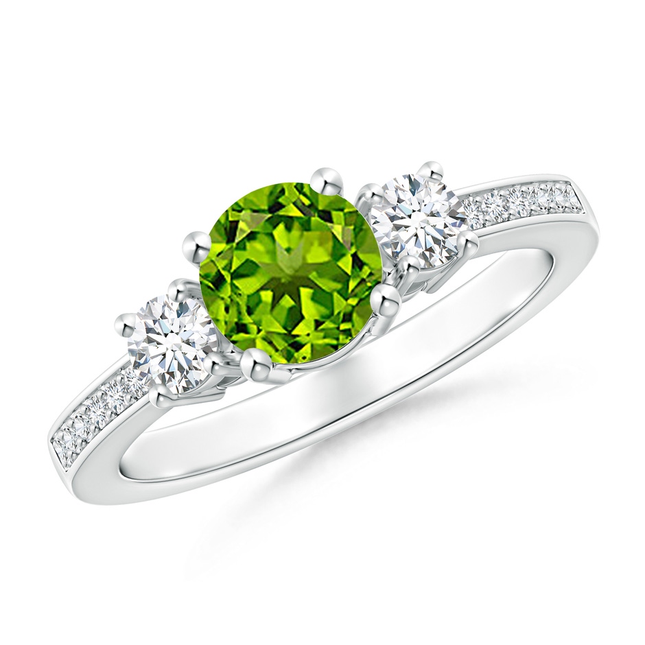 6mm AAAA Classic Three Stone Peridot and Diamond Ring in White Gold 