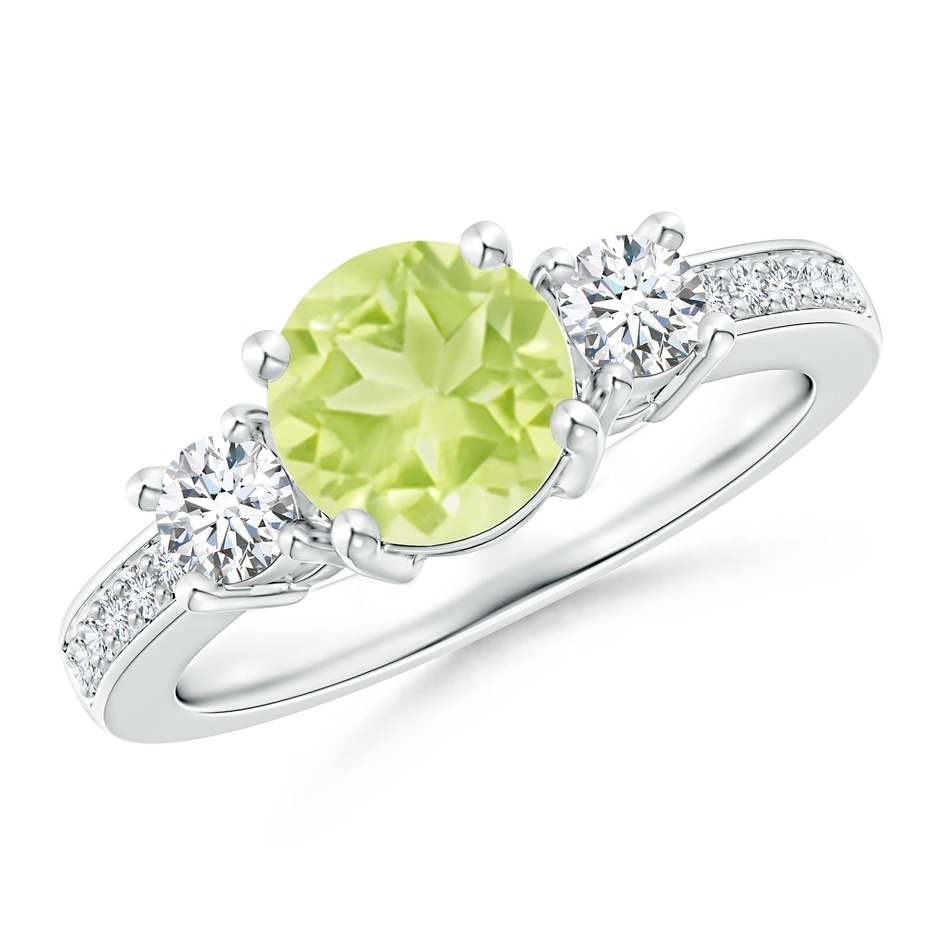 7mm A Classic Three Stone Peridot and Diamond Ring in P950 Platinum 