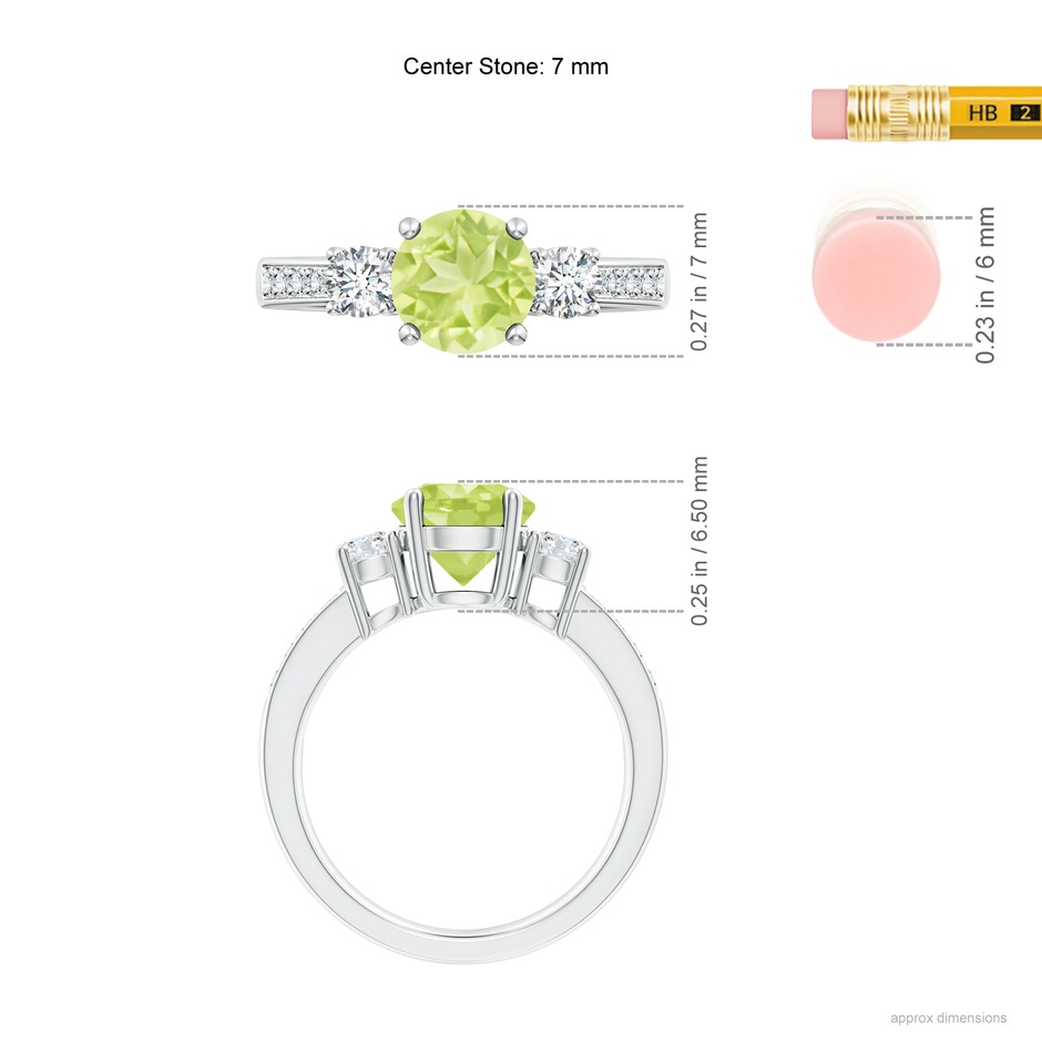 7mm A Classic Three Stone Peridot and Diamond Ring in P950 Platinum ruler