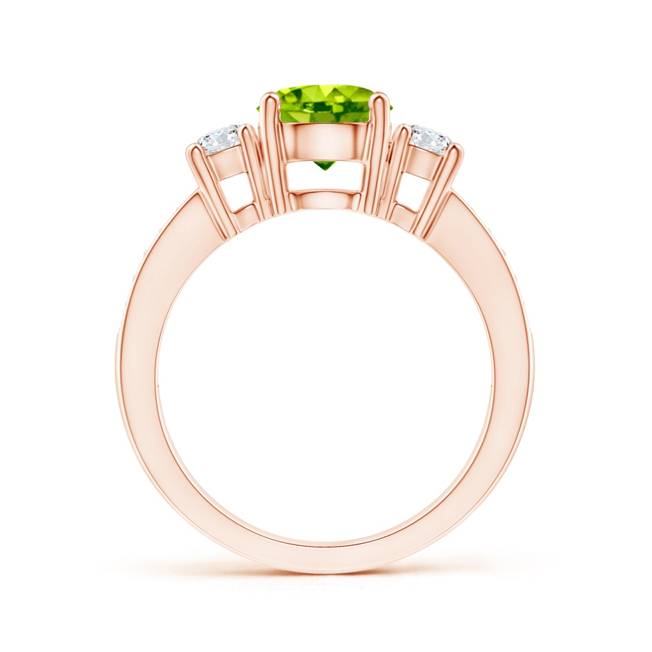 7mm AAA Classic Three Stone Peridot and Diamond Ring in Rose Gold side-1