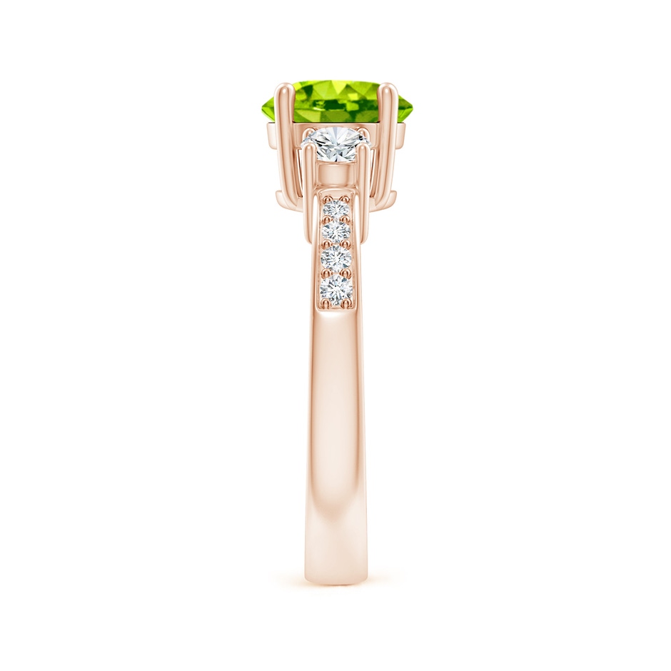 7mm AAA Classic Three Stone Peridot and Diamond Ring in Rose Gold side-2