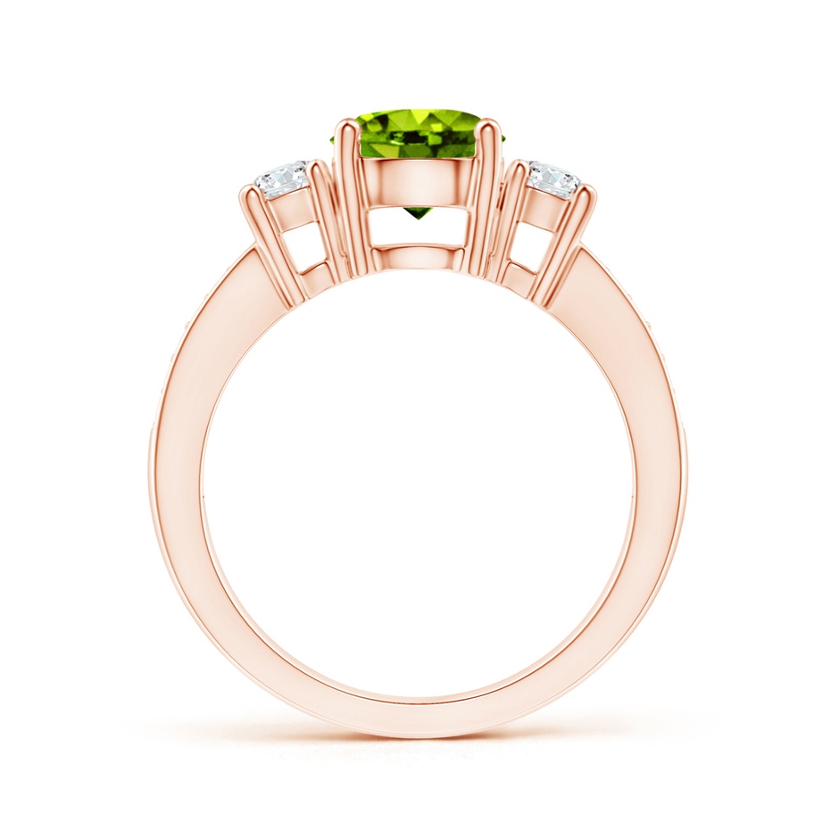 7mm AAAA Classic Three Stone Peridot and Diamond Ring in Rose Gold side-1