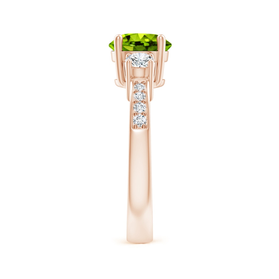 7mm AAAA Classic Three Stone Peridot and Diamond Ring in Rose Gold side-2