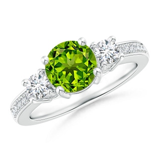 7mm AAAA Classic Three Stone Peridot and Diamond Ring in White Gold