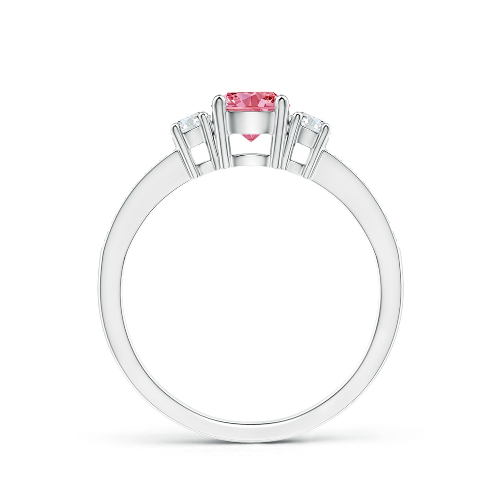 5mm AAAA Classic Three Stone Fancy Intense Pink and White Diamond Ring in P950 Platinum - side 199