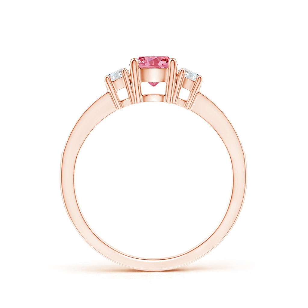5mm AAAA Classic Three Stone Fancy Intense Pink and White Diamond Ring in Rose Gold - side 199