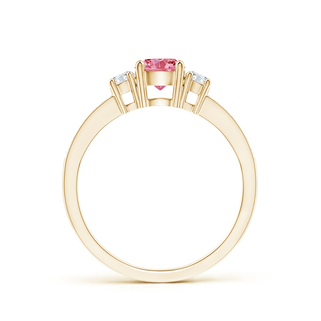 5mm AAAA Classic Three Stone Fancy Intense Pink and White Diamond Ring in Yellow Gold - side 199