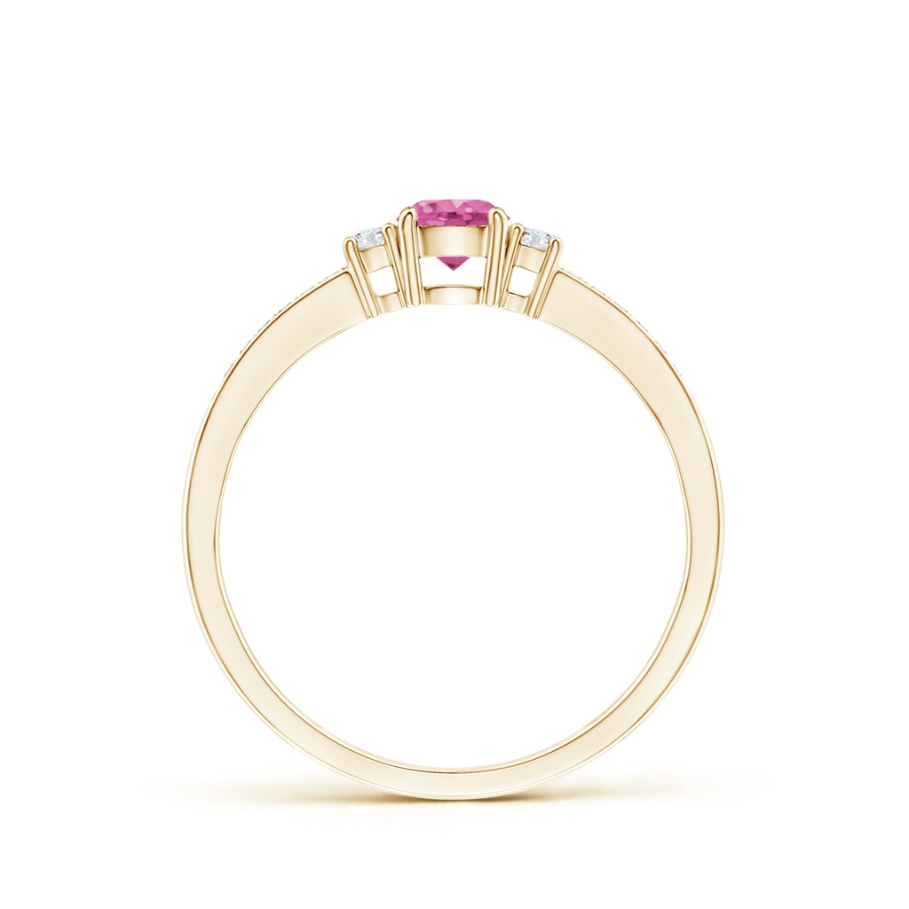 4mm AAA Classic Three Stone Pink Sapphire and Diamond Ring in 10K Yellow Gold Product Image