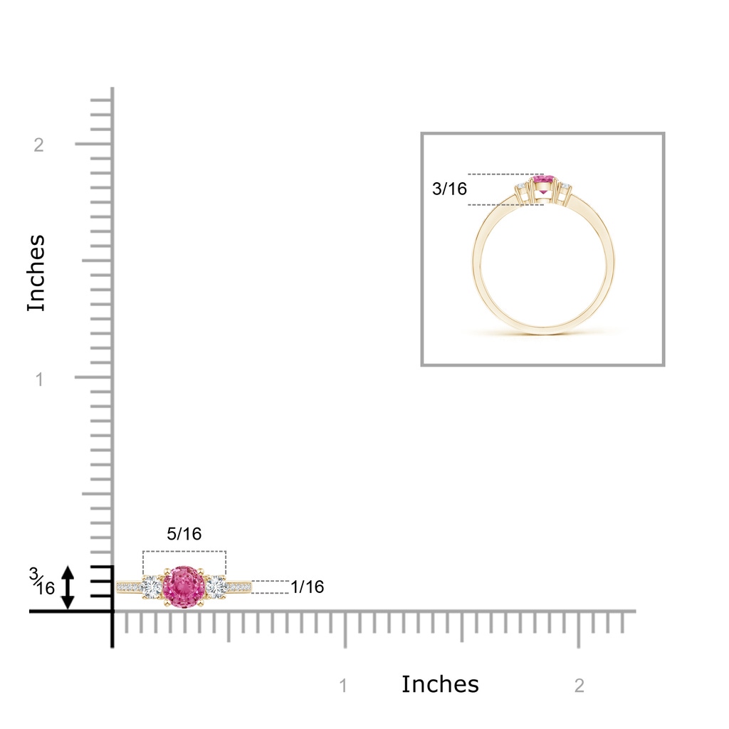 4mm AAA Classic Three Stone Pink Sapphire and Diamond Ring in 10K Yellow Gold Product Image
