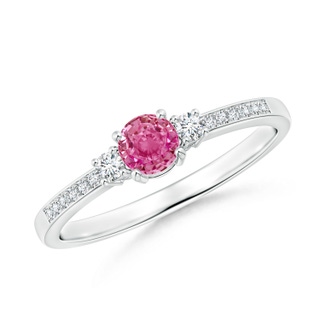 4mm AAA Classic Three Stone Pink Sapphire and Diamond Ring in P950 Platinum