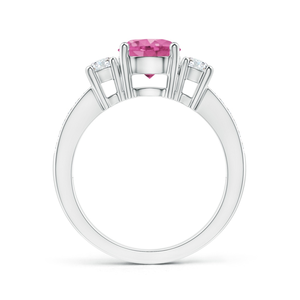 7mm AAA Classic Three Stone Pink Sapphire and Diamond Ring in White Gold Product Image