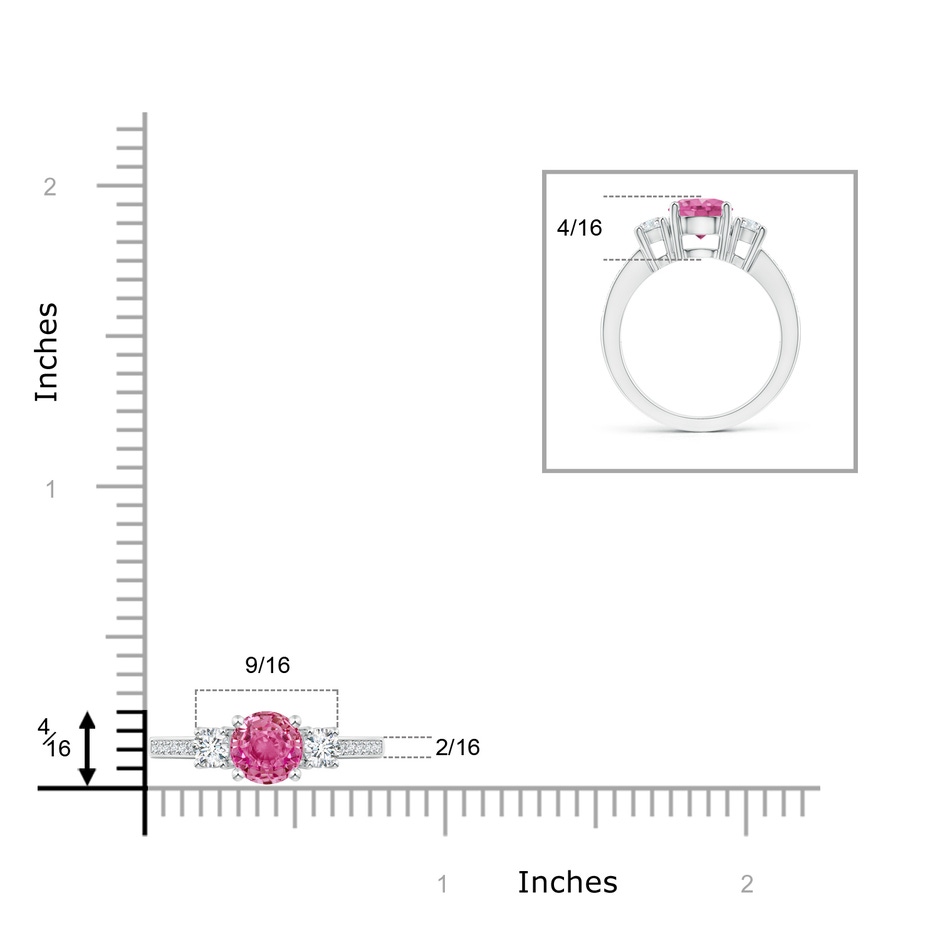 7mm AAA Classic Three Stone Pink Sapphire and Diamond Ring in White Gold product image