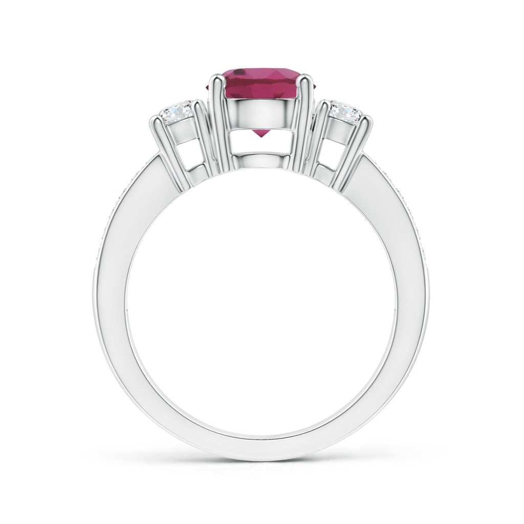 7mm AAAA Classic Three Stone Pink Tourmaline and Diamond Ring in White Gold Product Image