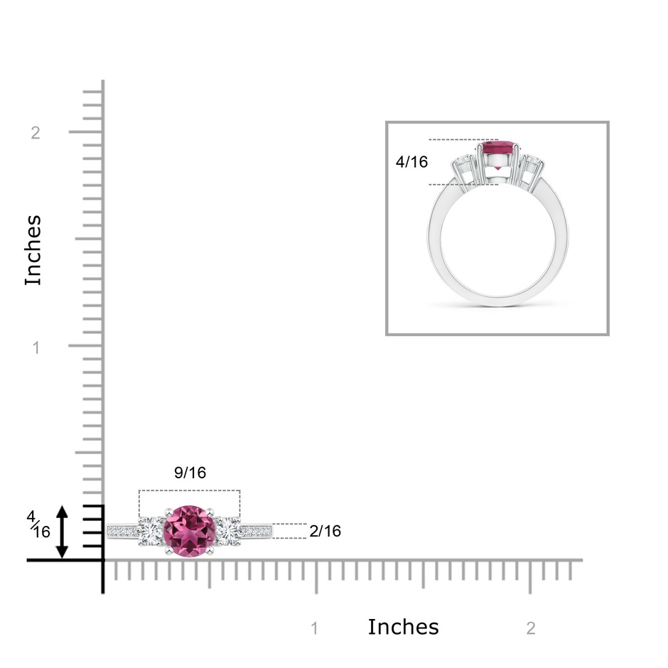 7mm AAAA Classic Three Stone Pink Tourmaline and Diamond Ring in White Gold product image