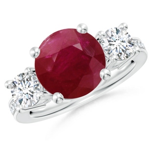 10mm A Classic Three Stone Ruby and Diamond Ring in P950 Platinum