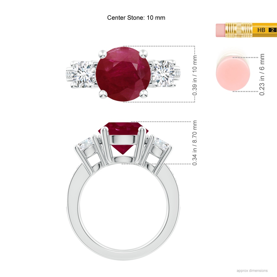 10mm A Classic Three Stone Ruby and Diamond Ring in P950 Platinum ruler