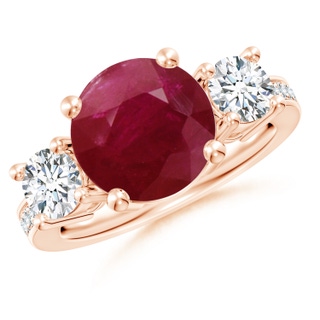 10mm A Classic Three Stone Ruby and Diamond Ring in Rose Gold