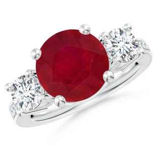 10mm AA Classic Three Stone Ruby and Diamond Ring in P950 Platinum