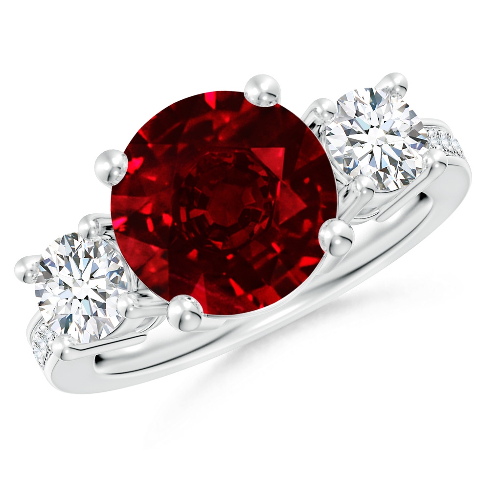 10mm AAAA Classic Three Stone Ruby and Diamond Ring in P950 Platinum