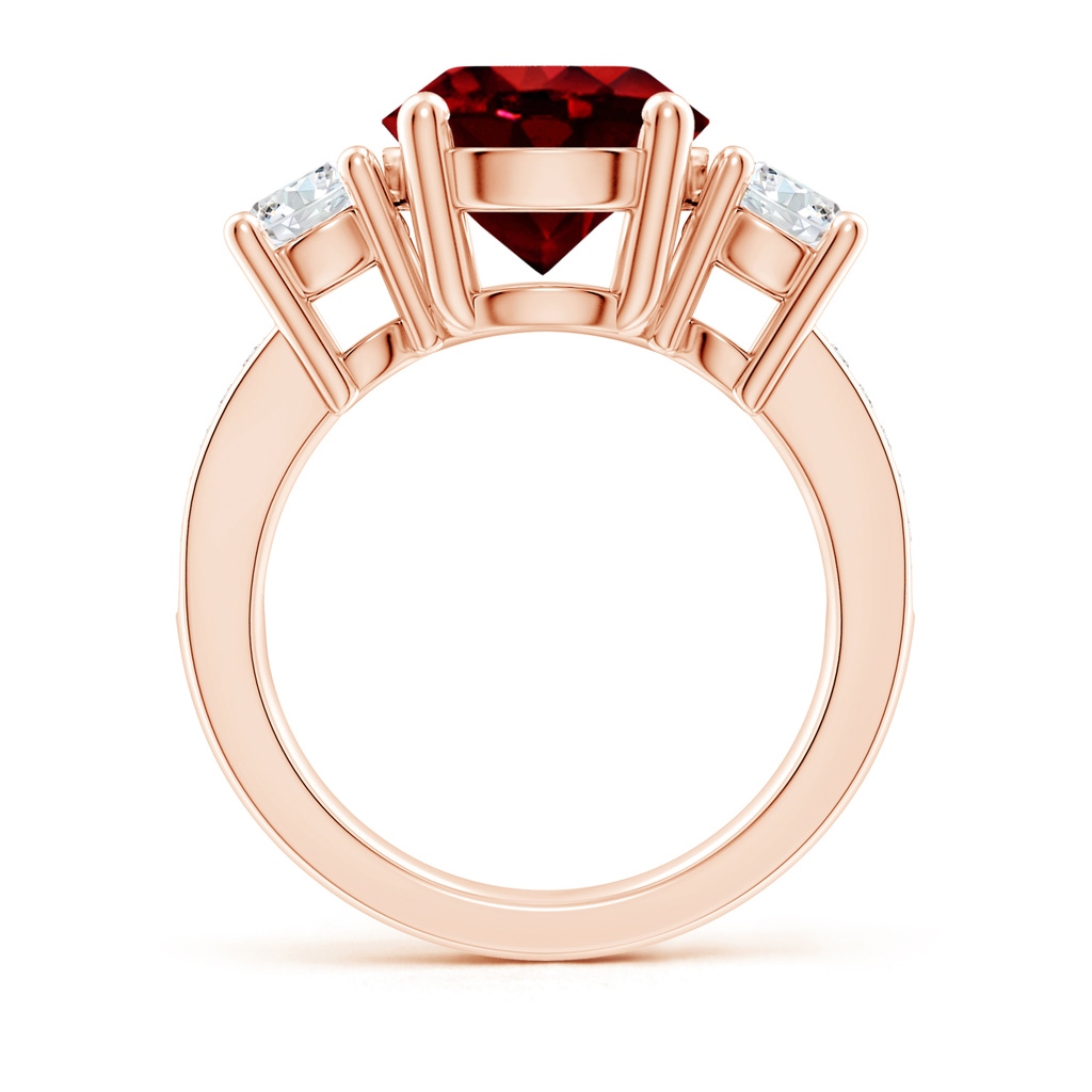 10mm AAAA Classic Three Stone Ruby and Diamond Ring in Rose Gold - side 199