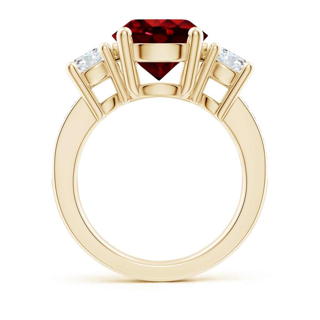 10mm AAAA Classic Three Stone Ruby and Diamond Ring in Yellow Gold - side 199