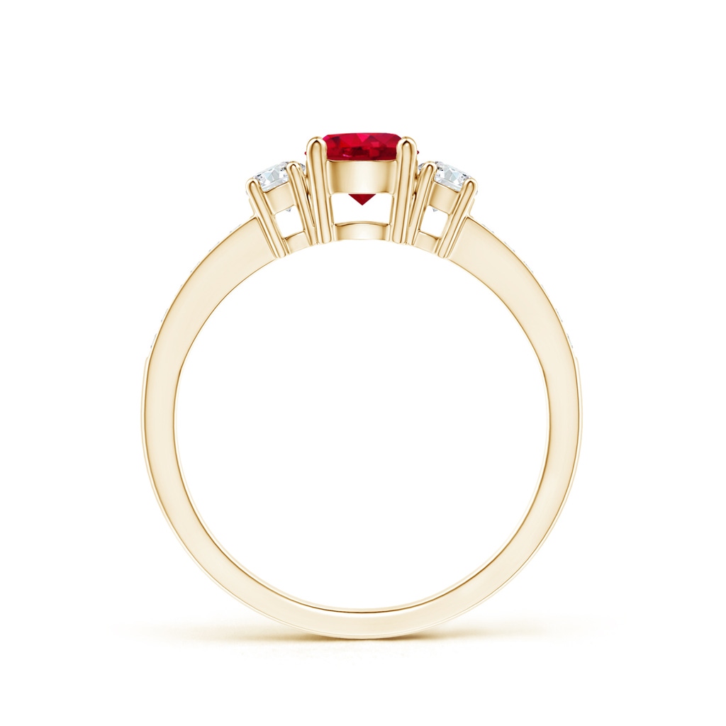 5mm AAA Classic Three Stone Ruby and Diamond Ring in Yellow Gold - side 199