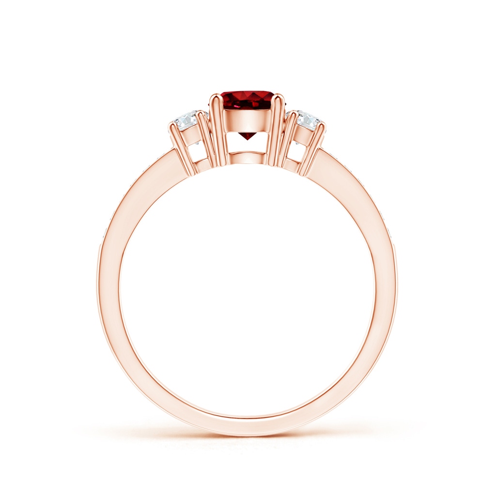5mm AAAA Classic Three Stone Ruby and Diamond Ring in Rose Gold Side 199