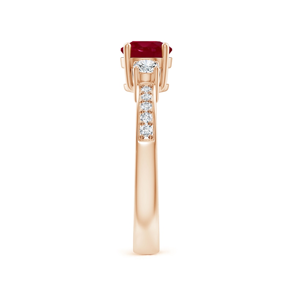 6mm AA Classic Three Stone Ruby and Diamond Ring in Rose Gold side 299