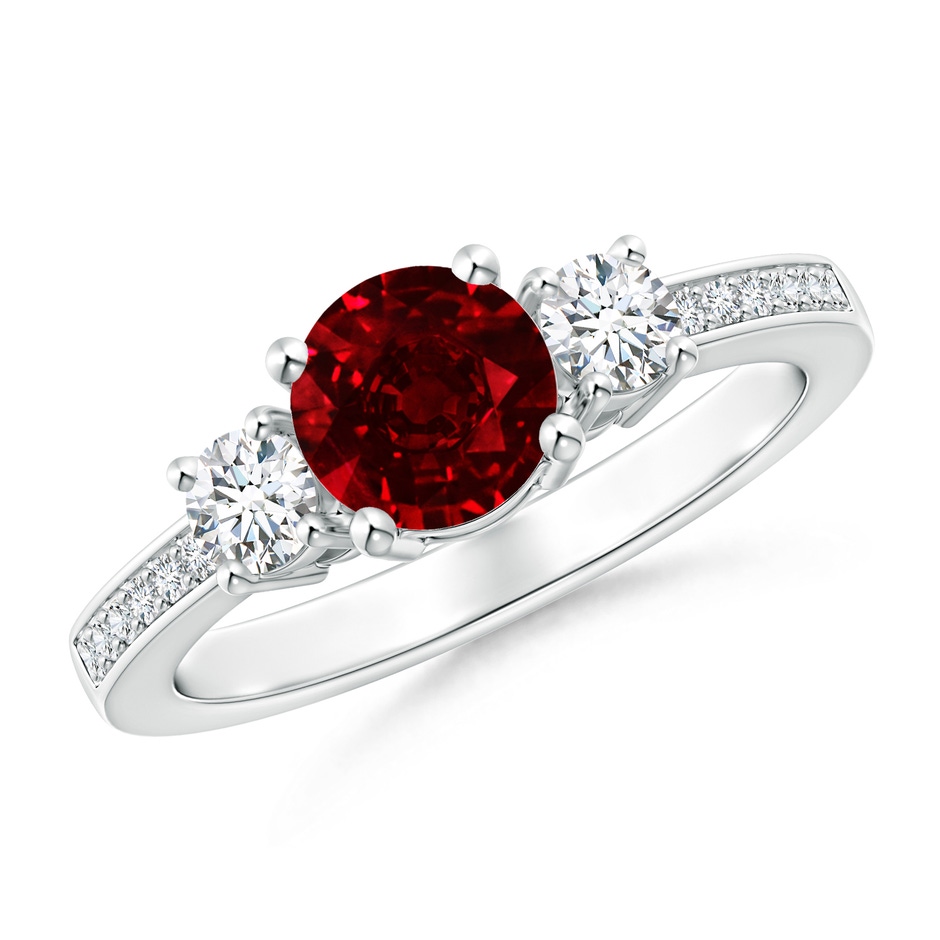 6mm AAAA Classic Three Stone Ruby and Diamond Ring in P950 Platinum 