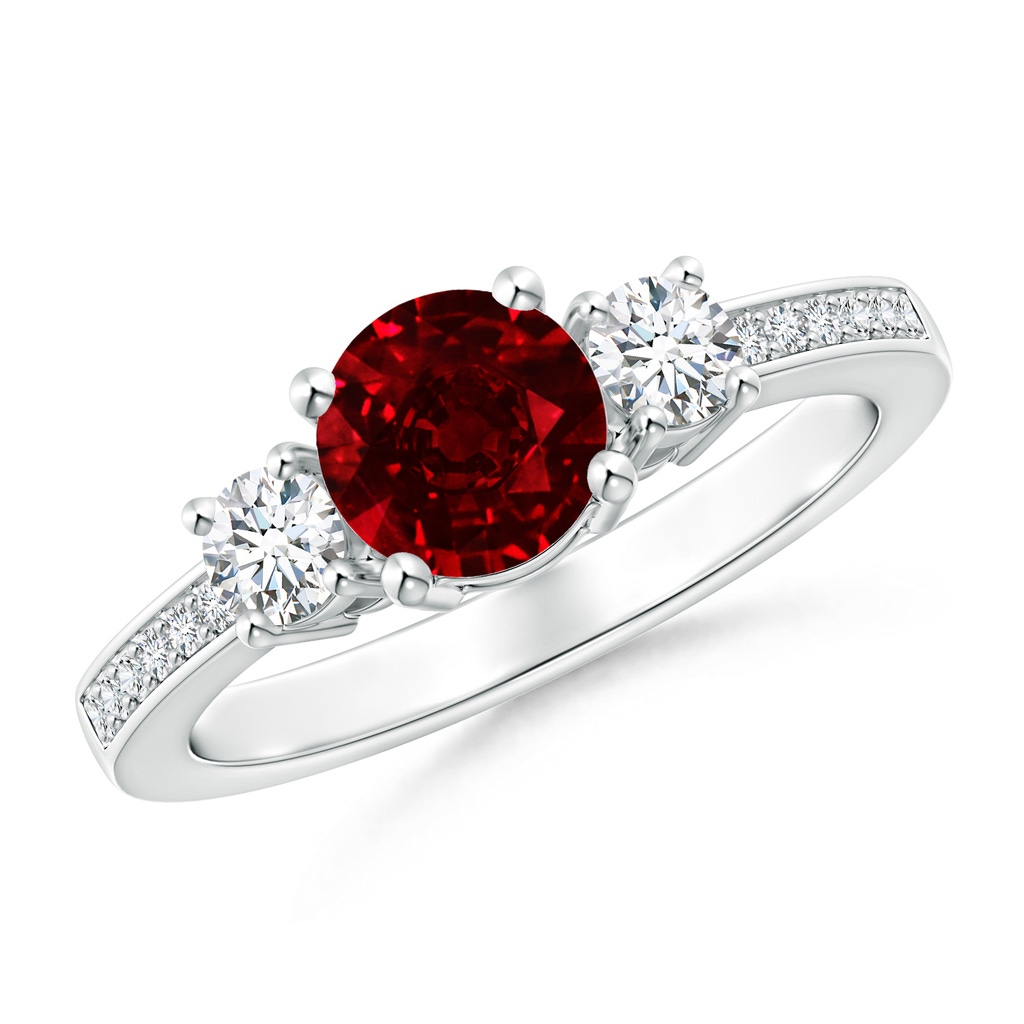 6mm AAAA Classic Three Stone Ruby and Diamond Ring in White Gold