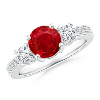 7mm AAA Classic Three Stone Ruby and Diamond Ring in P950 Platinum