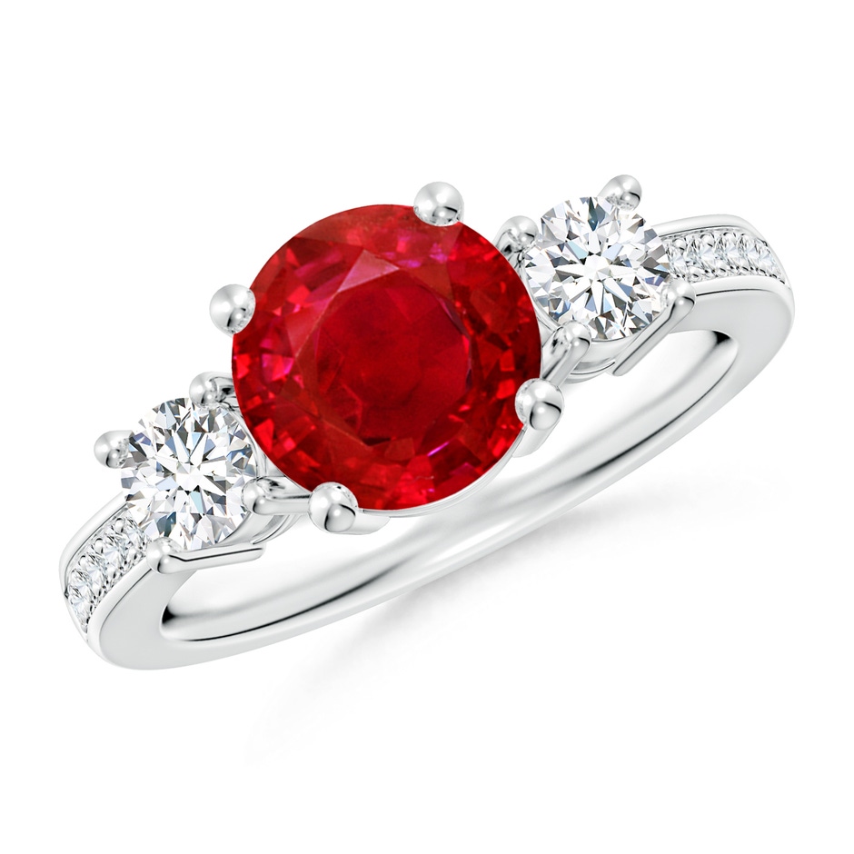 8mm AAA Classic Three Stone Ruby and Diamond Ring in P950 Platinum 