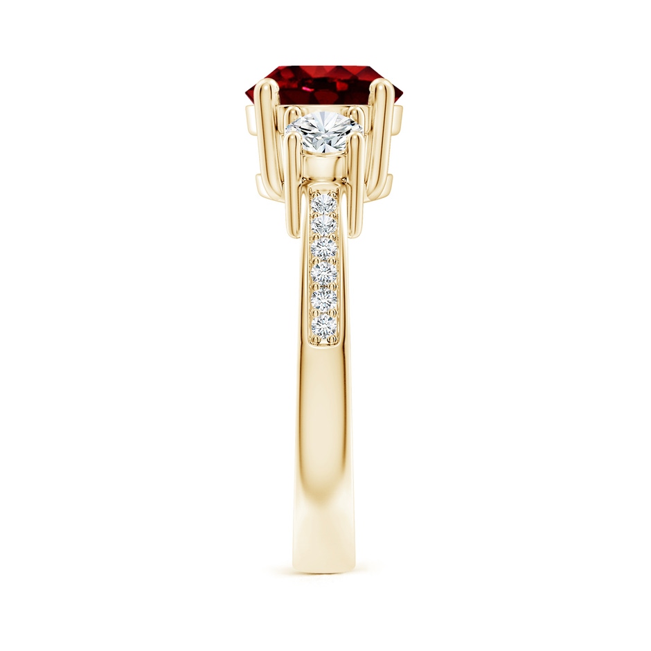 8mm AAAA Classic Three Stone Ruby and Diamond Ring in Yellow Gold side 299
