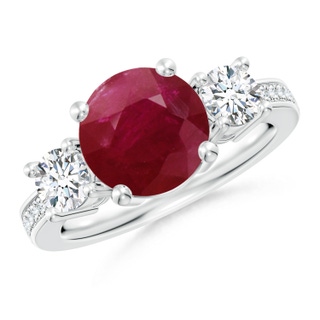 9mm A Classic Three Stone Ruby and Diamond Ring in White Gold