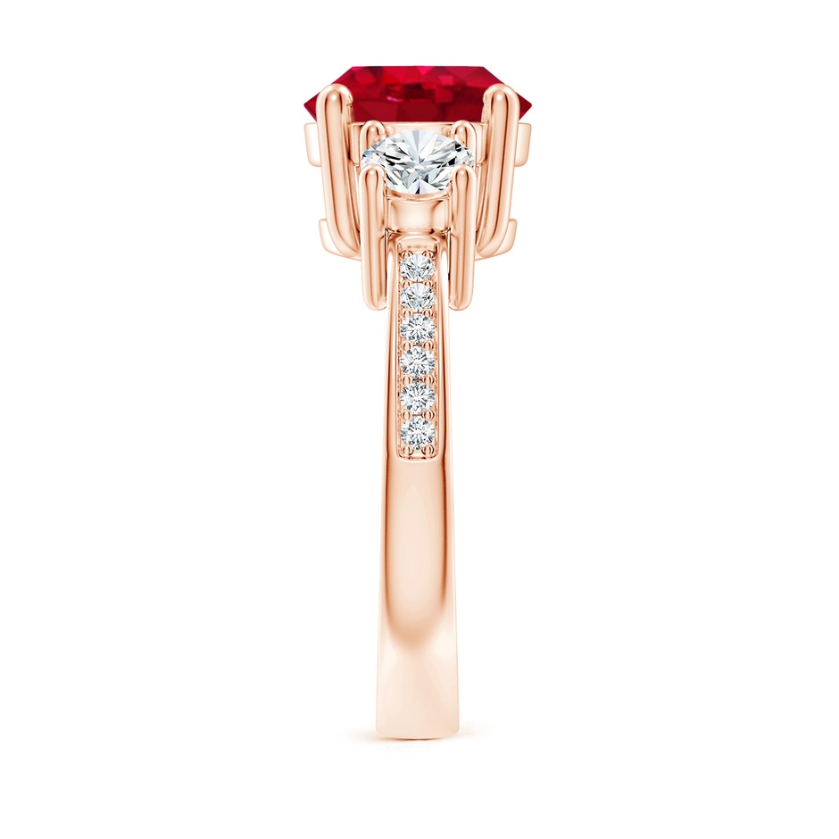 9mm AAA Classic Three Stone Ruby and Diamond Ring in Rose Gold side 299