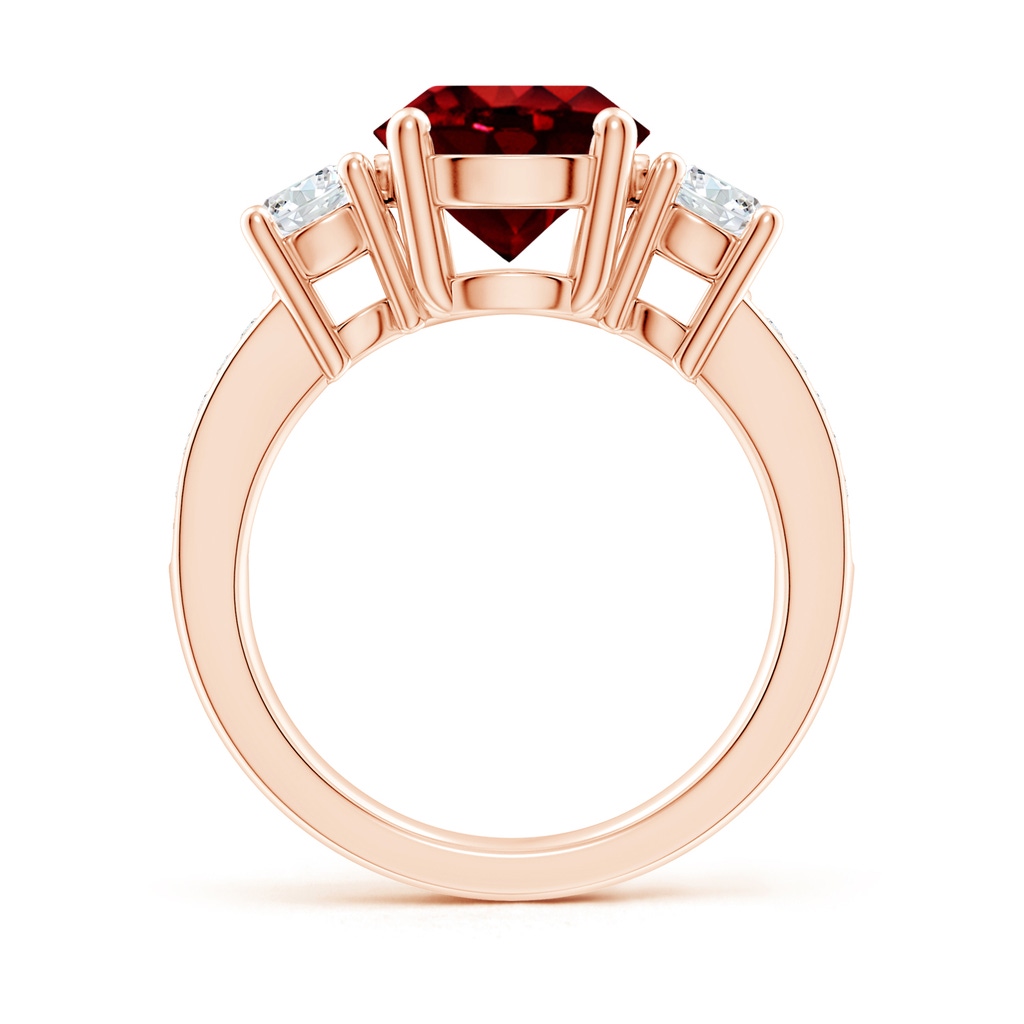 9mm AAAA Classic Three Stone Ruby and Diamond Ring in 10K Rose Gold Side 199