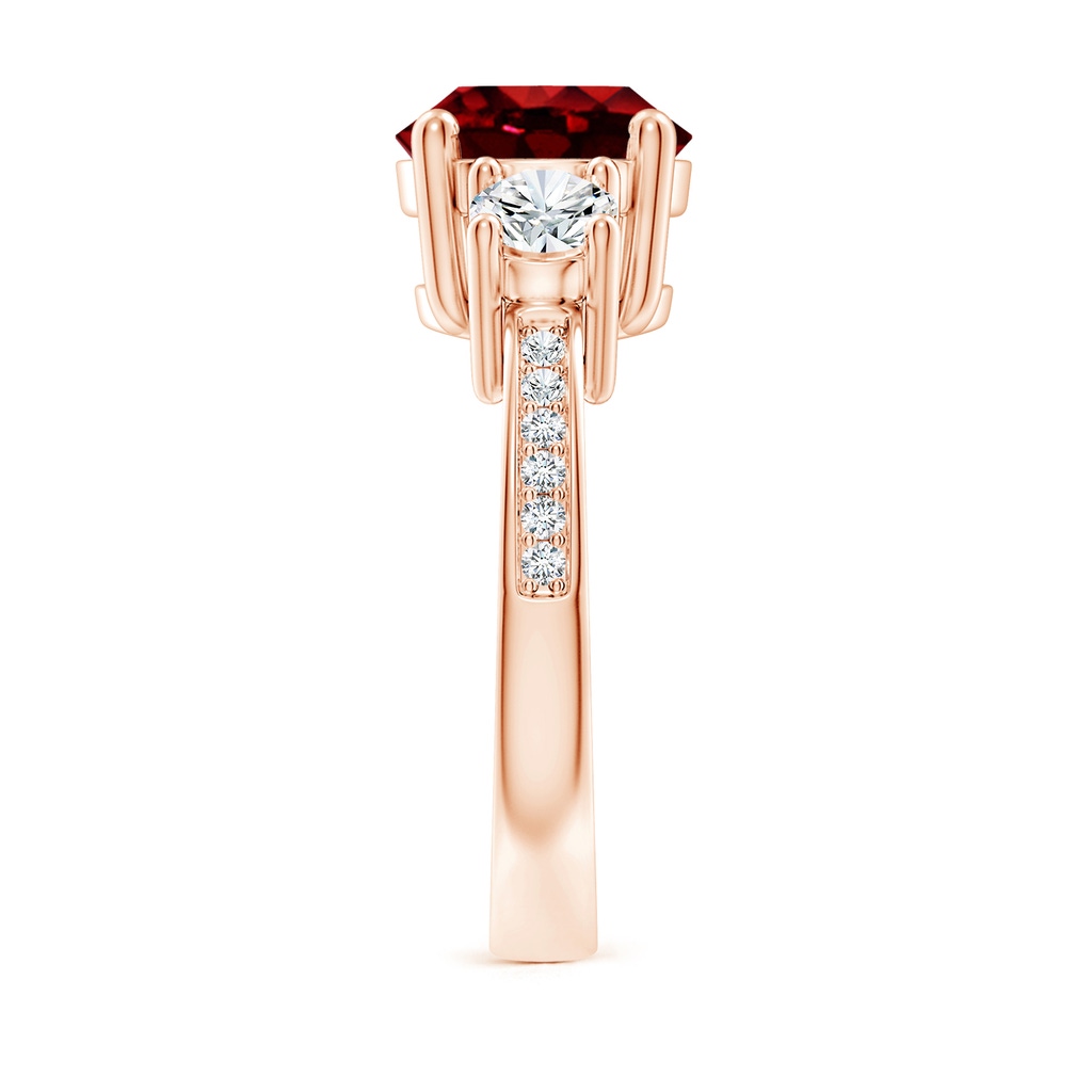 9mm AAAA Classic Three Stone Ruby and Diamond Ring in 10K Rose Gold Side 299