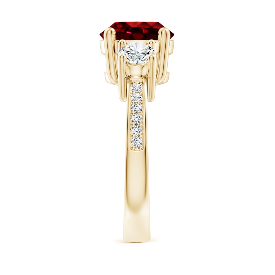 9mm AAAA Classic Three Stone Ruby and Diamond Ring in Yellow Gold side 299